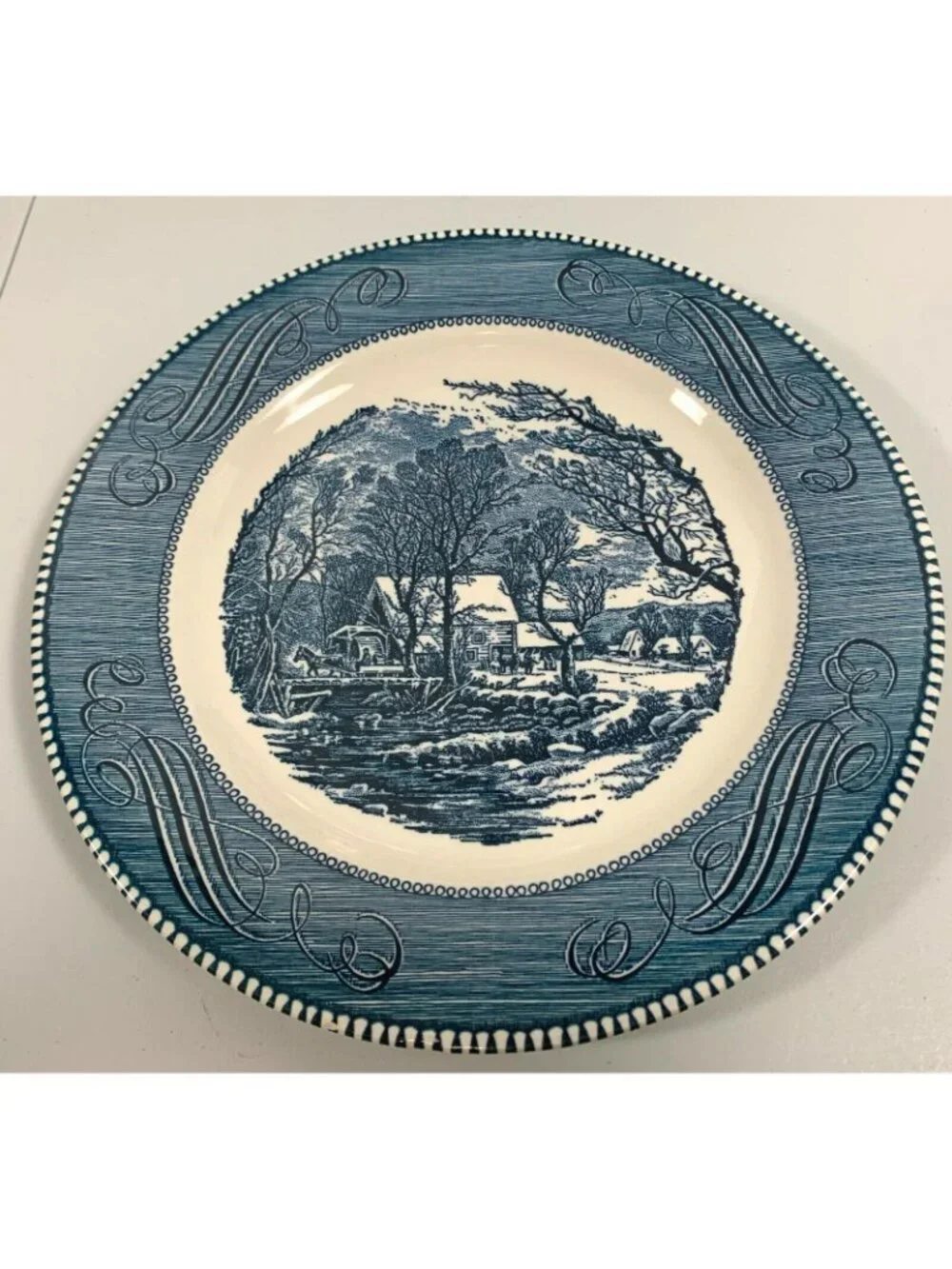 Royal Currier & Ives Dinner Plate Set Old Grist Mill Blue White 10